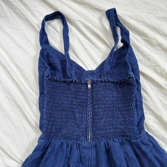 Reformation Dolci Linen Dress Navy 0 - Picture 3 of 4